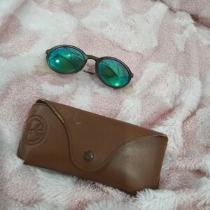Ray-Ban RB4222 Round Sunglasses Green Mirrored Lens Rubberized Olive Frame Case